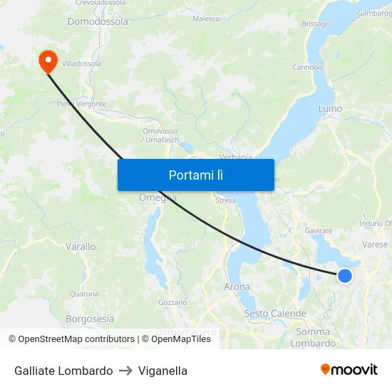 Galliate Lombardo to Viganella map