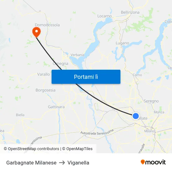 Garbagnate Milanese to Viganella map