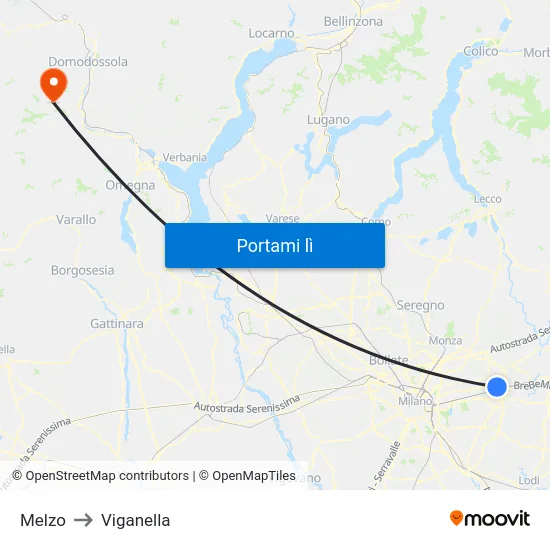 Melzo to Viganella map