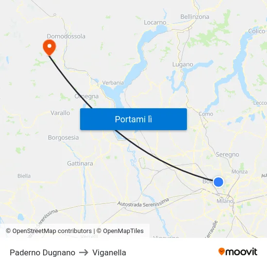 Paderno Dugnano to Viganella map