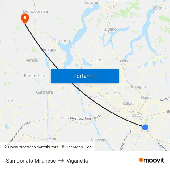 San Donato Milanese to Viganella map