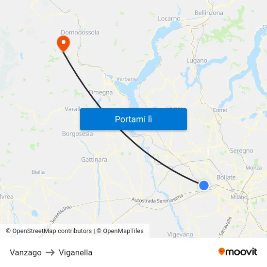 Vanzago to Viganella map