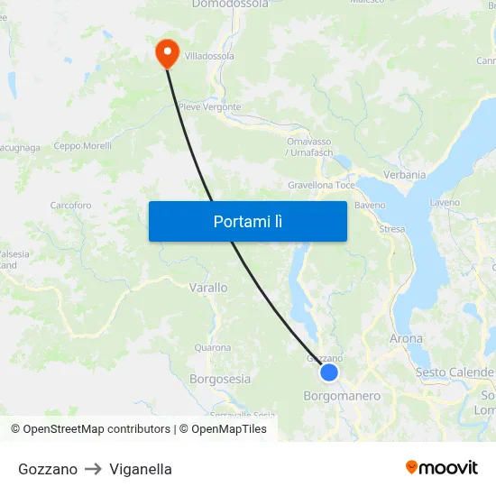 Gozzano to Viganella map
