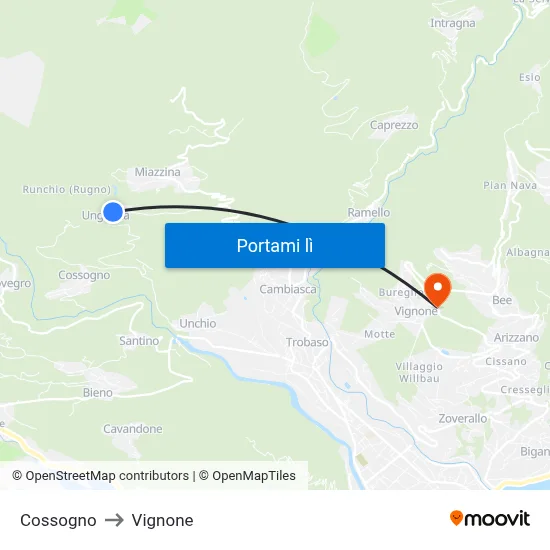 Cossogno to Vignone map