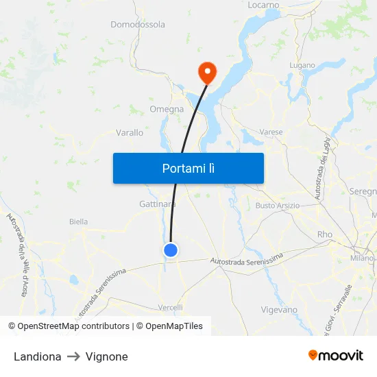 Landiona to Vignone map