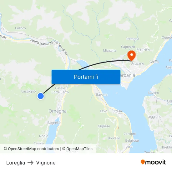 Loreglia to Vignone map