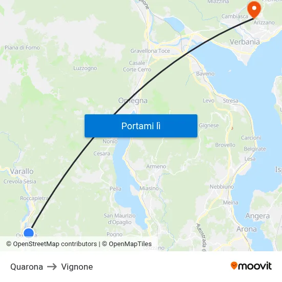 Quarona to Vignone map