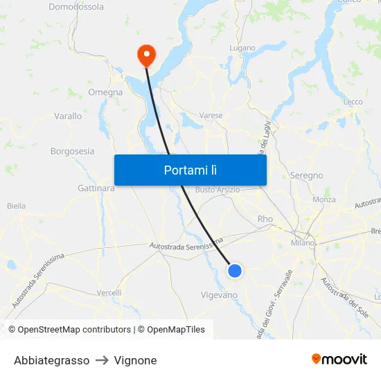 Abbiategrasso to Vignone map
