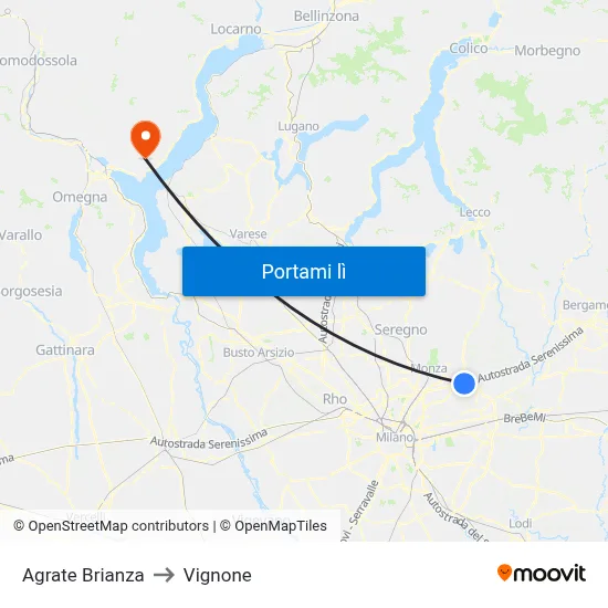 Agrate Brianza to Vignone map
