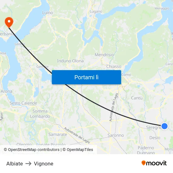 Albiate to Vignone map
