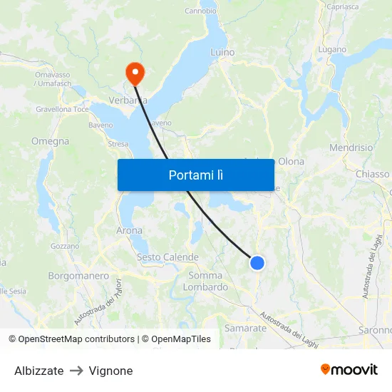 Albizzate to Vignone map