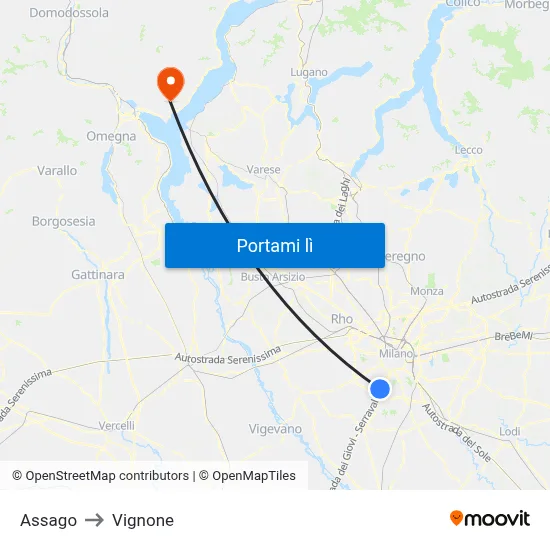 Assago to Vignone map