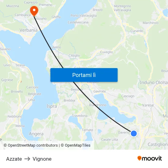 Azzate to Vignone map