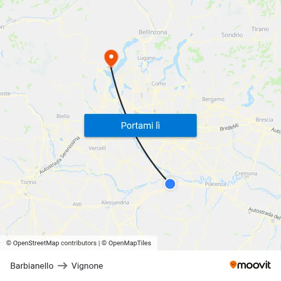 Barbianello to Vignone map