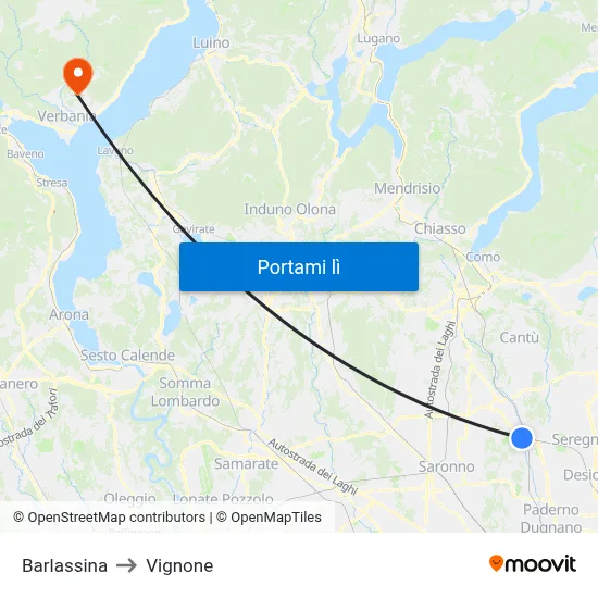 Barlassina to Vignone map