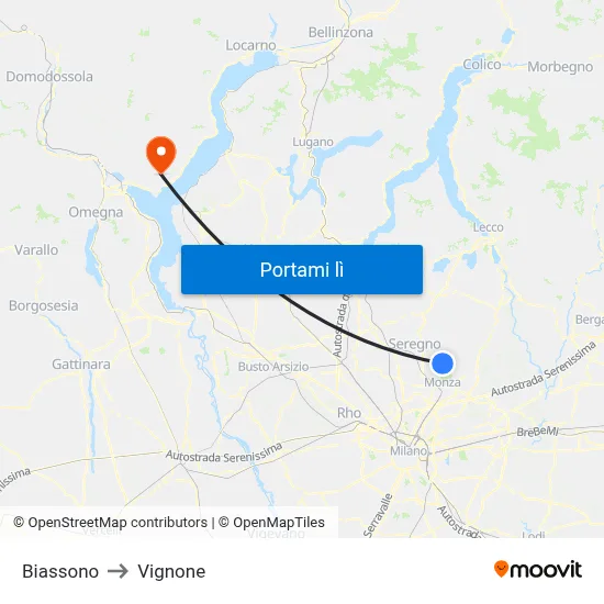 Biassono to Vignone map