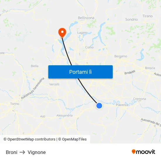 Broni to Vignone map