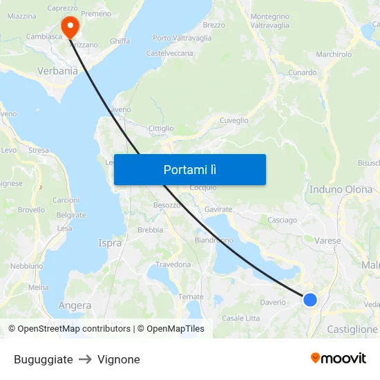 Buguggiate to Vignone map