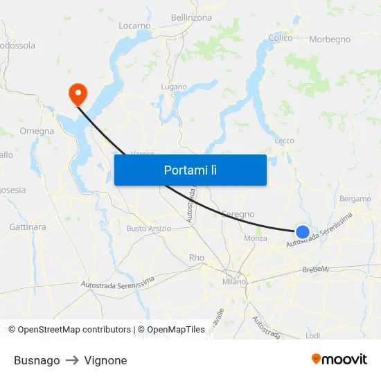 Busnago to Vignone map