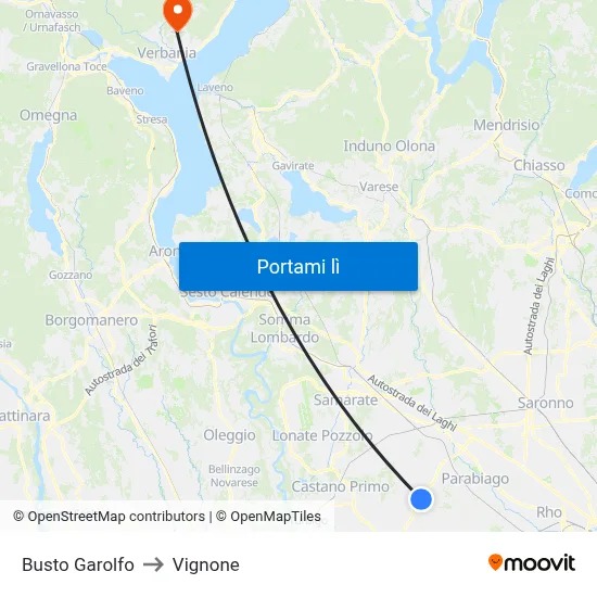 Busto Garolfo to Vignone map
