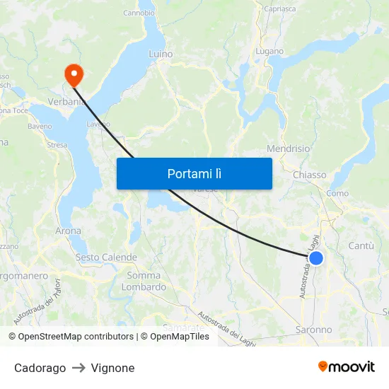 Cadorago to Vignone map