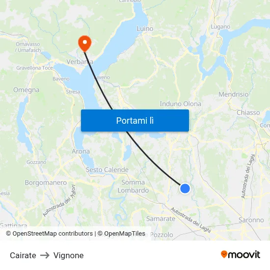 Cairate to Vignone map