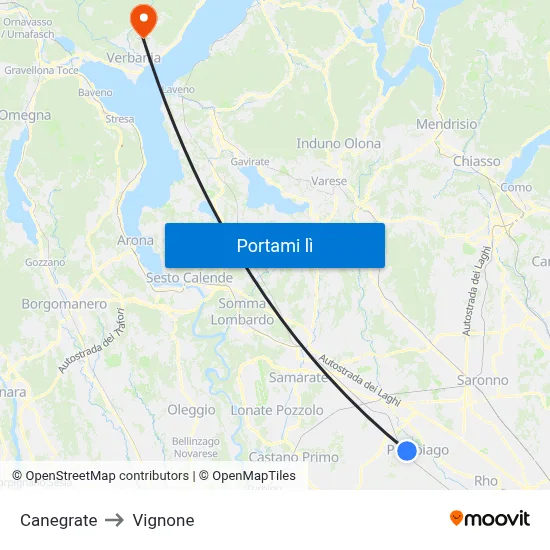 Canegrate to Vignone map