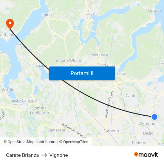 Carate Brianza to Vignone map