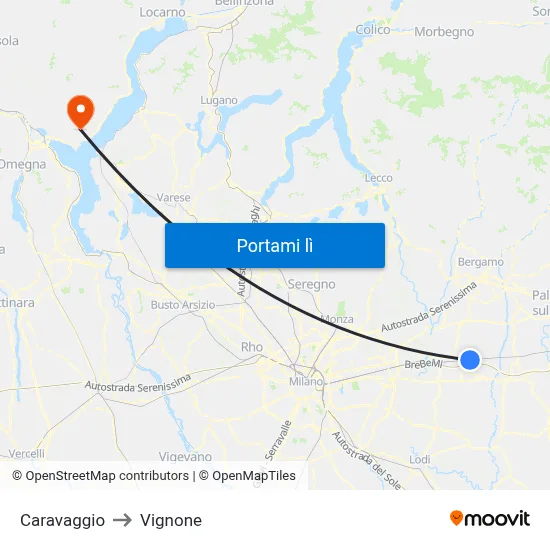 Caravaggio to Vignone map