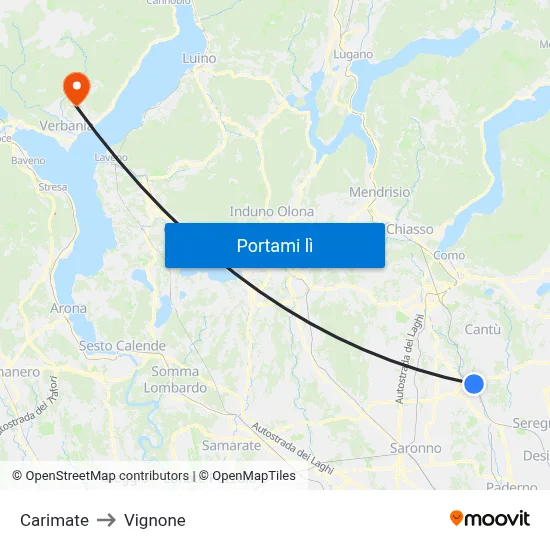 Carimate to Vignone map