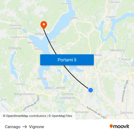 Carnago to Vignone map