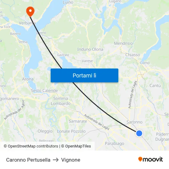 Caronno Pertusella to Vignone map