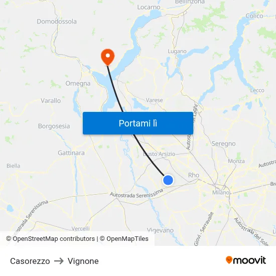 Casorezzo to Vignone map