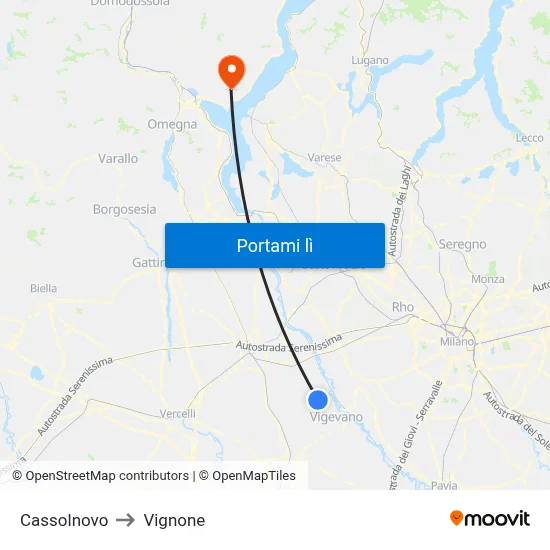 Cassolnovo to Vignone map