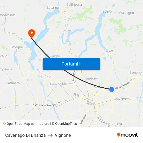 Cavenago Di Brianza to Vignone map