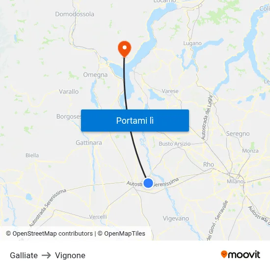 Galliate to Vignone map