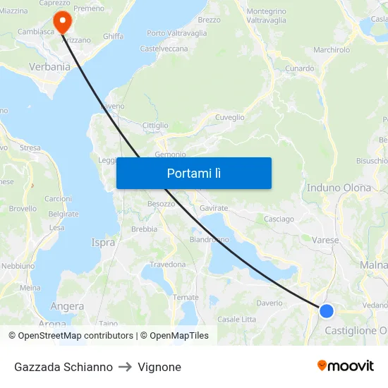 Gazzada Schianno to Vignone map