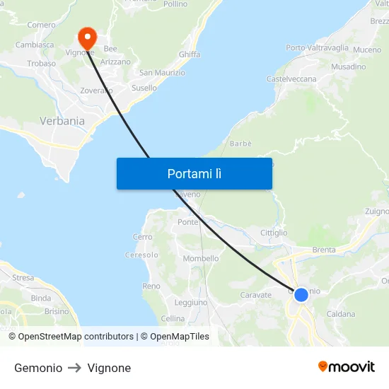 Gemonio to Vignone map
