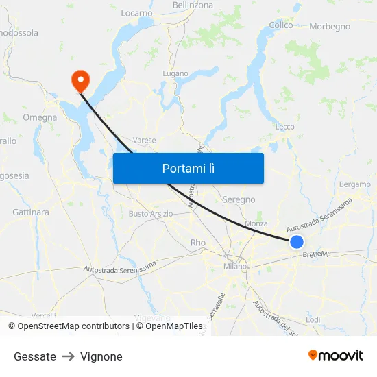 Gessate to Vignone map