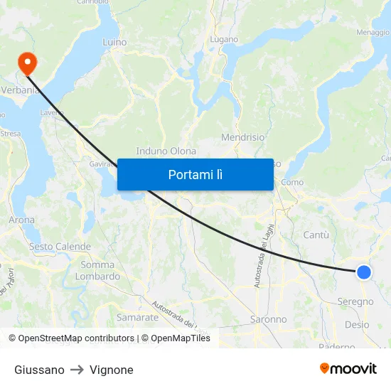 Giussano to Vignone map