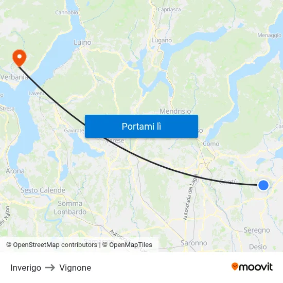 Inverigo to Vignone map