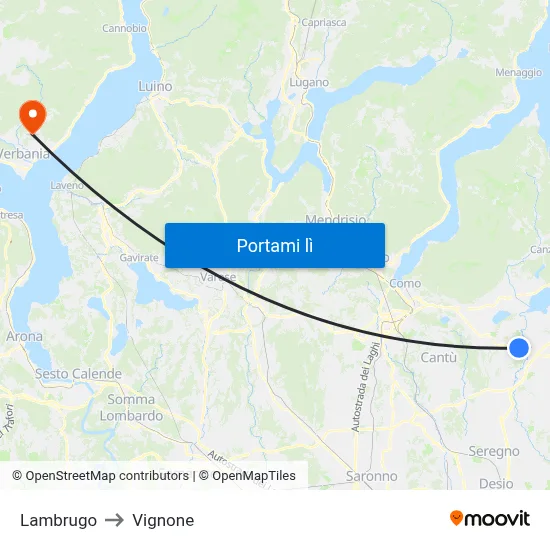 Lambrugo to Vignone map