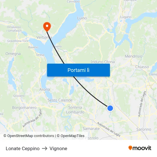 Lonate Ceppino to Vignone map