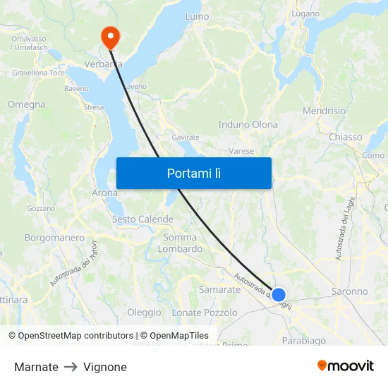 Marnate to Vignone map