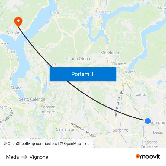 Meda to Vignone map