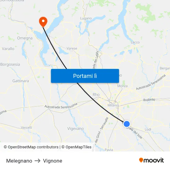 Melegnano to Vignone map