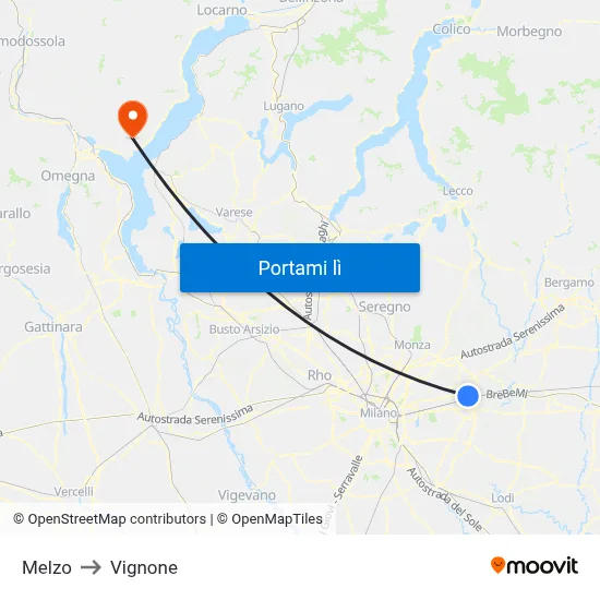 Melzo to Vignone map