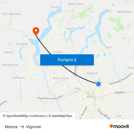 Monza to Vignone map