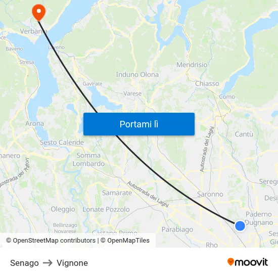 Senago to Vignone map