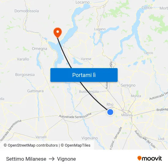Settimo Milanese to Vignone map